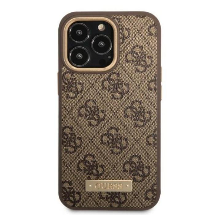 UTGATT1 - Guess iPhone 13 Pro Skal MagSafe 4G Logo Plate - Brun