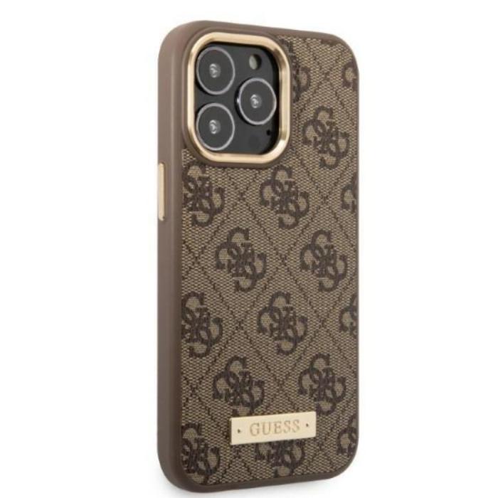 UTGATT1 - Guess iPhone 13 Pro Skal MagSafe 4G Logo Plate - Brun