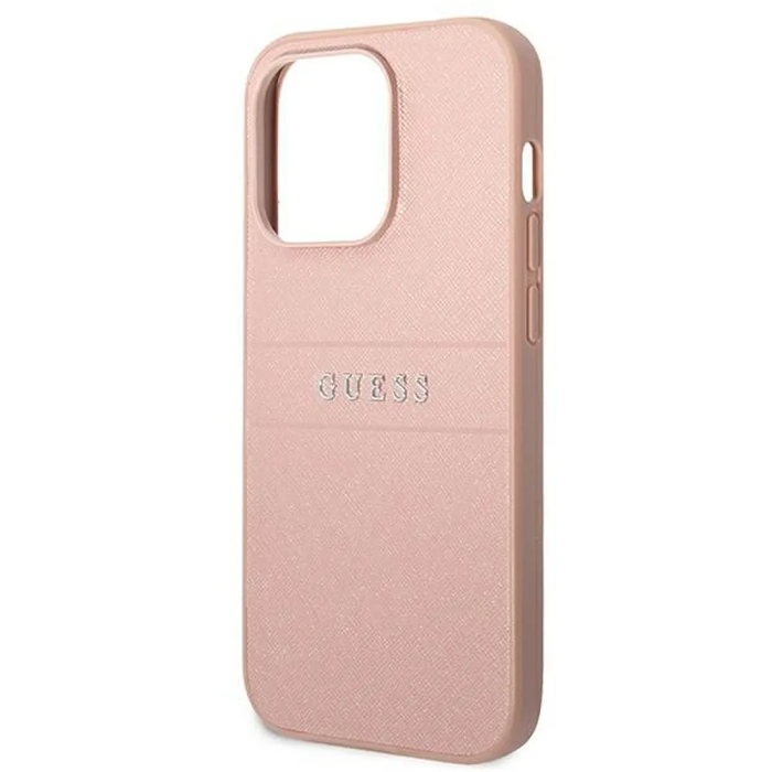 Guess - GUESS iPhone 14 Pro Max Skal Glitter Flakes Script Metal Logo - Rosa