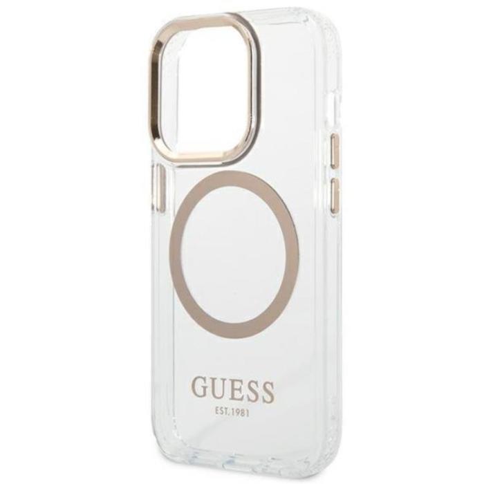 Guess - GUESS iPhone 14 Pro Skal Magsafe Metal Outline - Guld