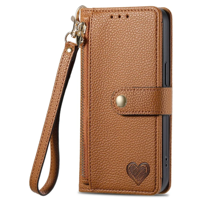 A-One Brand - iPhone 17 Pro Max Plånboksfodral RFID Zipper med rem - Brun