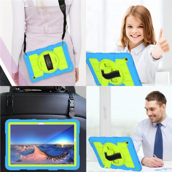 A-One Brand - Galaxy Tab A9 Plus Skal Rotating Handrem Med Axelrem - Blå / Grön