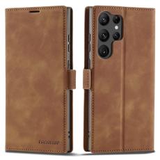 FORWENW - FORWENW Samsung Galaxy S23 Ultra Pl&aring;nboksfodral Konstl&auml;der - Brun