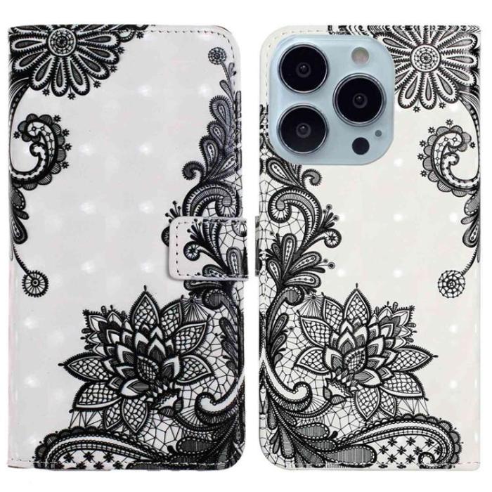 A-One Brand - iPhone 14 Pro Plånboksfodral 3D Pattern - Lace Flower