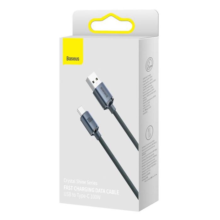 BASEUS - Baseus Crystal USB-C till USB-A kabel 100W 2m - Svart