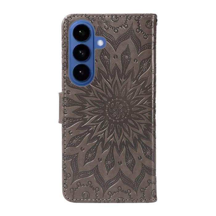 OEM - Samsung Galaxy S26 Plus Plånboksfodral Konstläder Solrosprägling - Grå