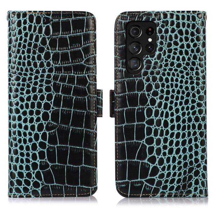 OEM - Samsung Galaxy S26 Ultra Fodral RFID Skydd Äkta Läder - Grön