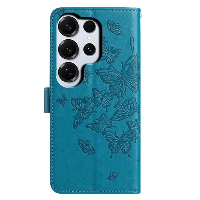 OEM - Samsung Galaxy S26 Ultra Plånboksfodral Fjäril Präglat Konstläder Flip - Blå