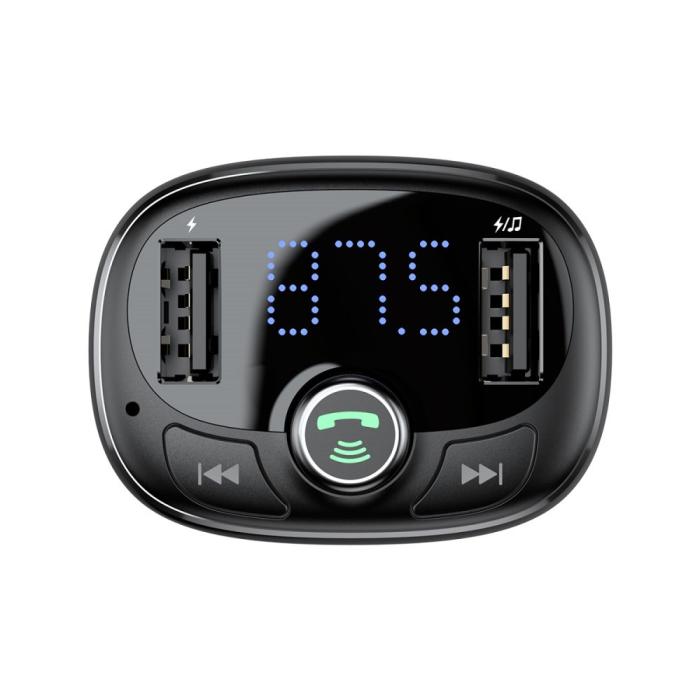 BASEUS - T Typed FM-sändare, Bluetooth-handsfree & Billaddare - Svart