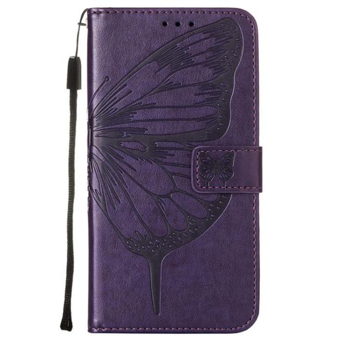 A-One Brand - Butterfly Flower Imprinted Plånboksfodral Xiaomi 12 Pro - Mörklila