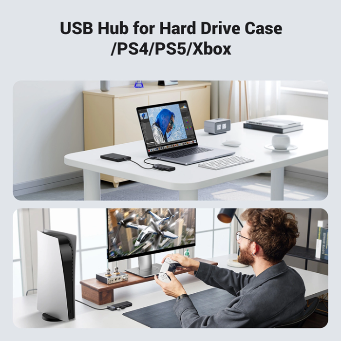 Ugreen - Ugreen CM653 HUB med 4 USB-A-Portar Och USB-A-Strömkabel - Svart