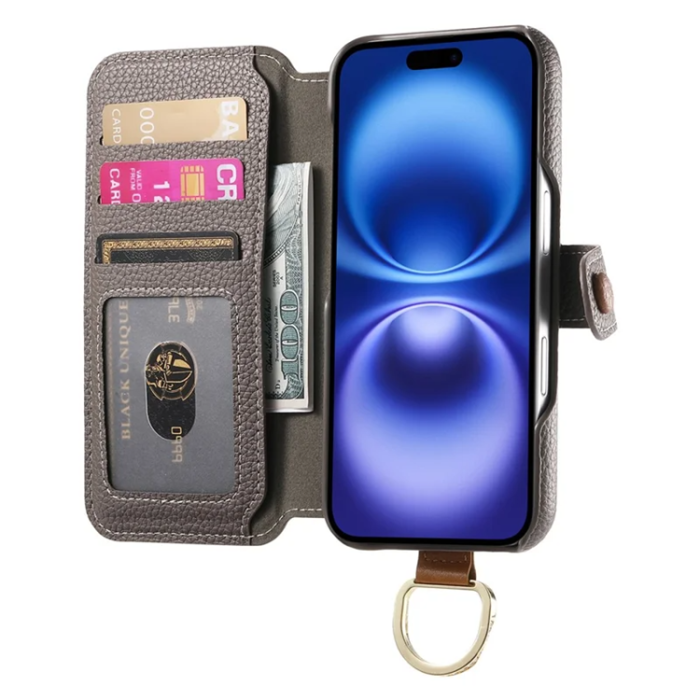 A-One Brand - iPhone 17 Pro Max Konstläder Plånboksfodral RFID-Skydd Zipper - Grå