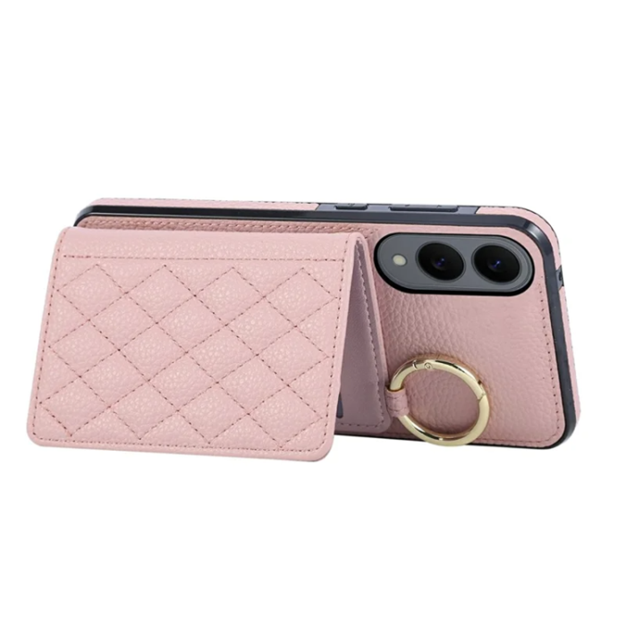 A-One Brand - Galaxy S25 Edge Mobilskal Korthållare Kickstand Rhombus - Rosa