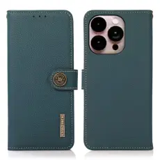 KHAZNEH - KHAZNEH iPhone 14 Pro Max Pl&aring;nboksfodral RFID &Auml;kta L&auml;der - Gr&ouml;n