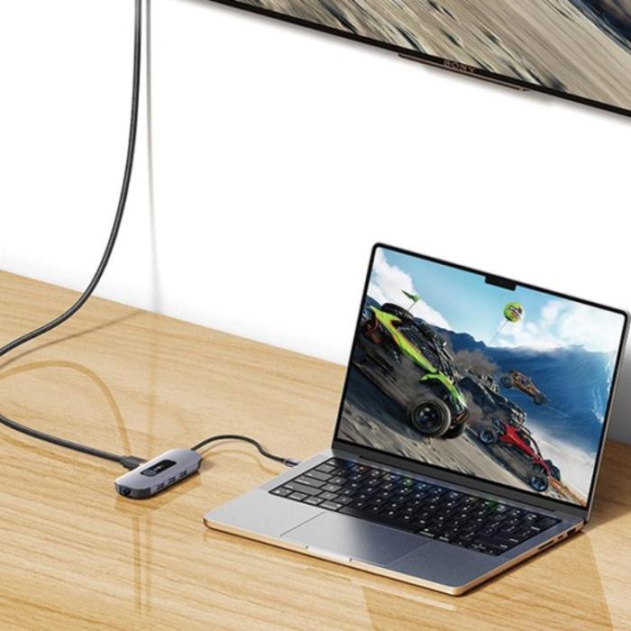 USAMS - USAMS 8in1 Hubb 100W 3xUSB-A USB-C, HDMI, TF, SD, RJ45