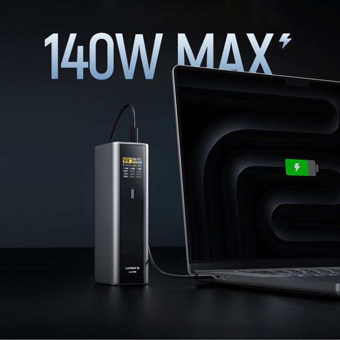 Cuktech - Cuktech Powerbank 20000 mAh 210W 2xUSB-C 1xUSB-A - Grå