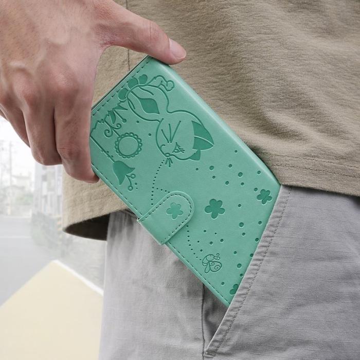 OEM - Samsung Galaxy A55 5G Plånboksfodral Konstläder Katt Bi Mönster - Grön