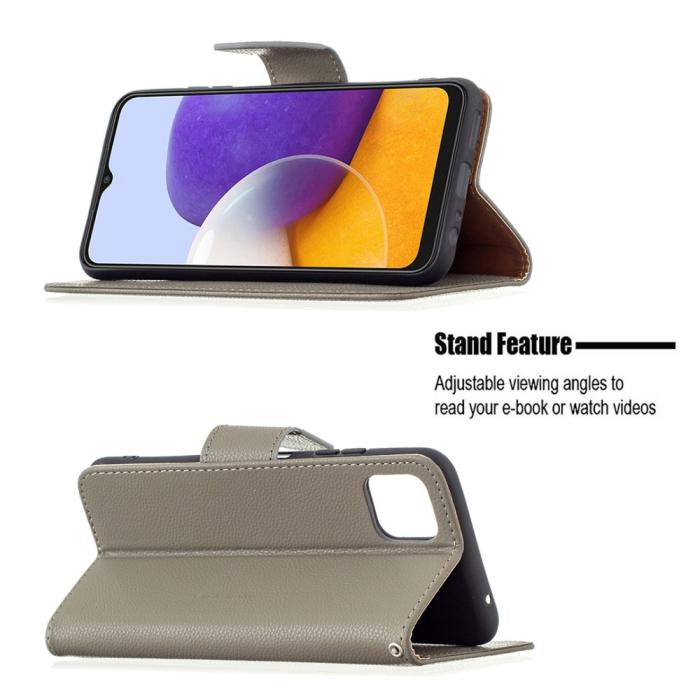 OEM - Litchi Plånboksfodral Galaxy A22 5G - Grå