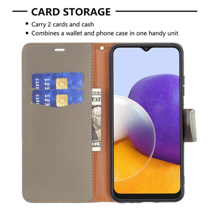OEM - Litchi Plånboksfodral Galaxy A22 5G - Grå
