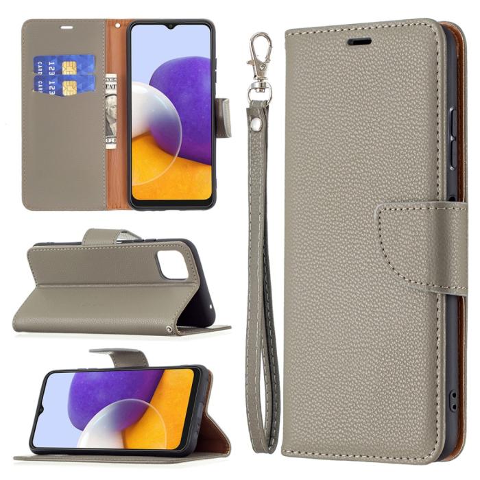OEM - Litchi Plånboksfodral Galaxy A22 5G - Grå