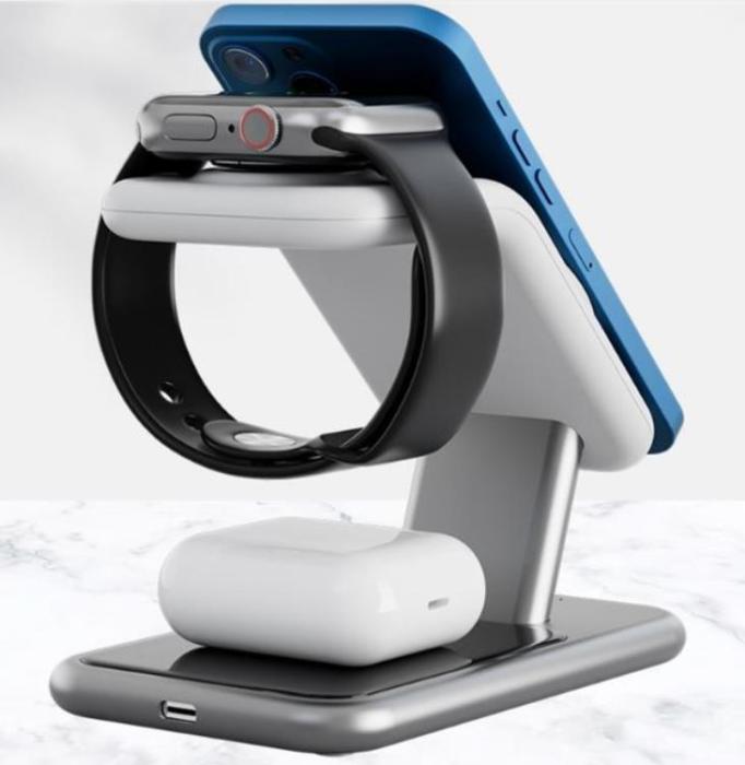 A-One Brand - 3-in-1 Trådlös Laddare Magsafe iPhone, Apple Watch, Airpods 15W - Vit