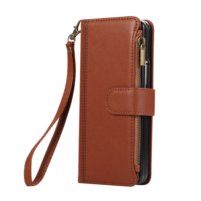 A-One Brand - Galaxy Z Fold7 Plånboksfodral Multi Zipper Läder - Brun