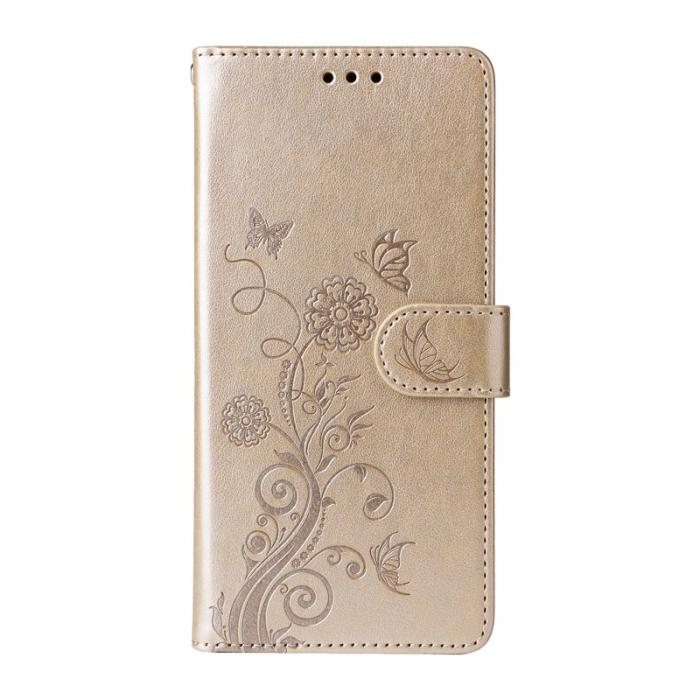 OEM - Samsung Galaxy S26 Plus Plånboksfodral Konstläder Blomtryck Ställ - Guld