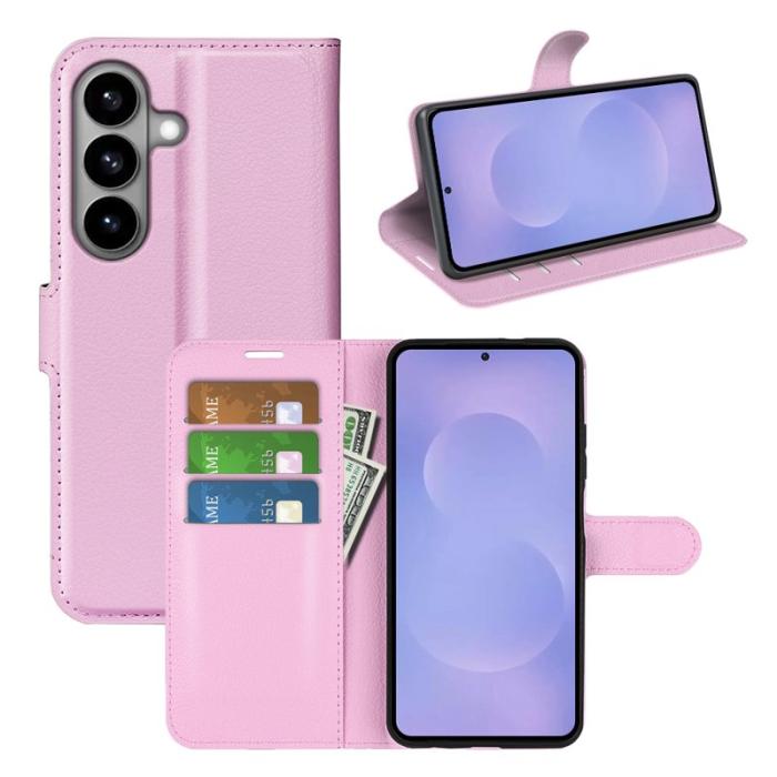 OEM - Litchi Samsung Galaxy S26 Plånboksfodral Konstläder Stötskydd - Rosa