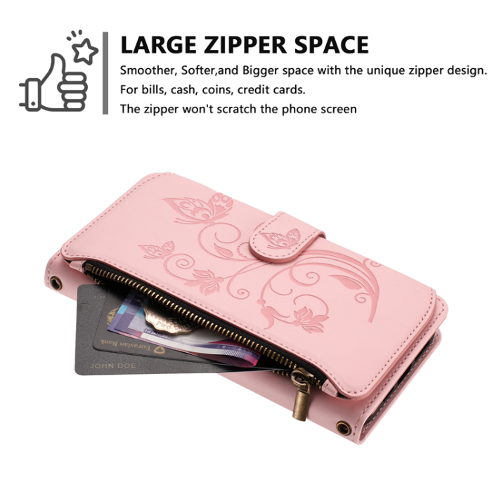 A-One Brand - iPhone 17 Pro Max Plånboksfodral Butterfly Floral Imprint - Rosa