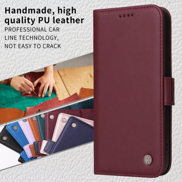 YIKATU - YIKATU Samsung Galaxy A57 Plånboksfodral Konstläder Ställ Skydd - Vinröd