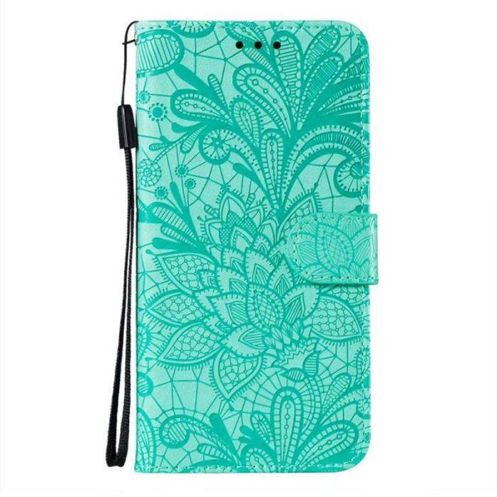 OEM - Samsung Galaxy S26 Plånboksfodral Spetsblommor Konstläder Flip - Grön