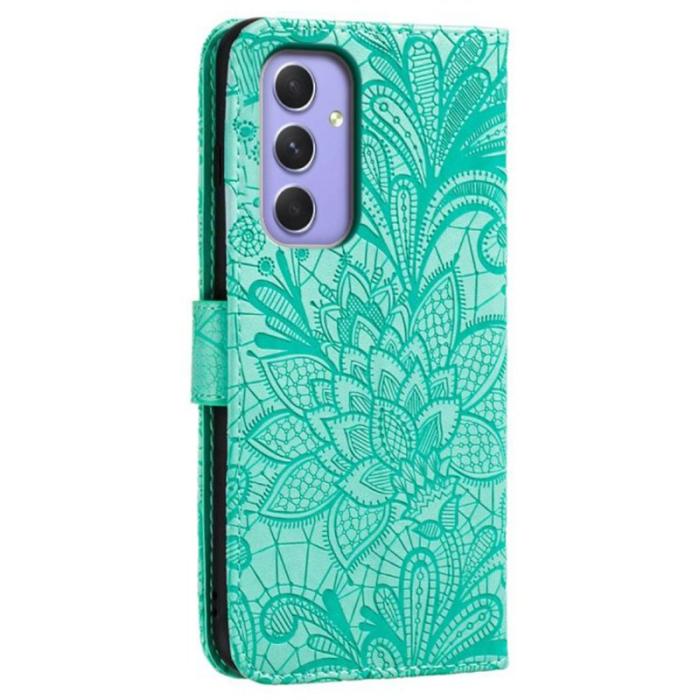 OEM - Samsung Galaxy S26 Plånboksfodral Spetsblommor Konstläder Flip - Grön