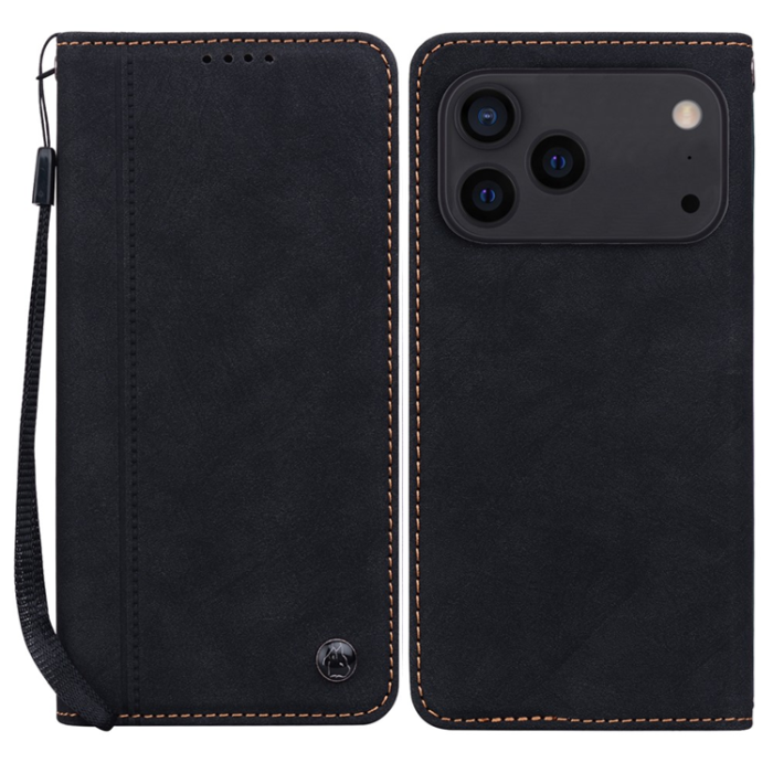 A-One Brand - iPhone 17 Pro Plånboksfodral med Rem Lines Pattern - Svart