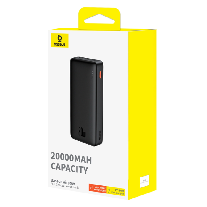 BASEUS - Baseus Powerbank 20000 mAh 20W Med USB-A Till USB-C Kabel - Svart