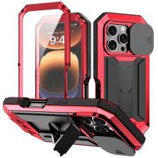 R-JUST - R-JUST Mobilskal till iPhone 16 Pro Kickstand Silicone+Metal+PC R&ouml;d