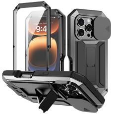 R-JUST - R-JUST Mobilskal till iPhone 16 Pro Kickstand Silicone+Metal+PC Svart