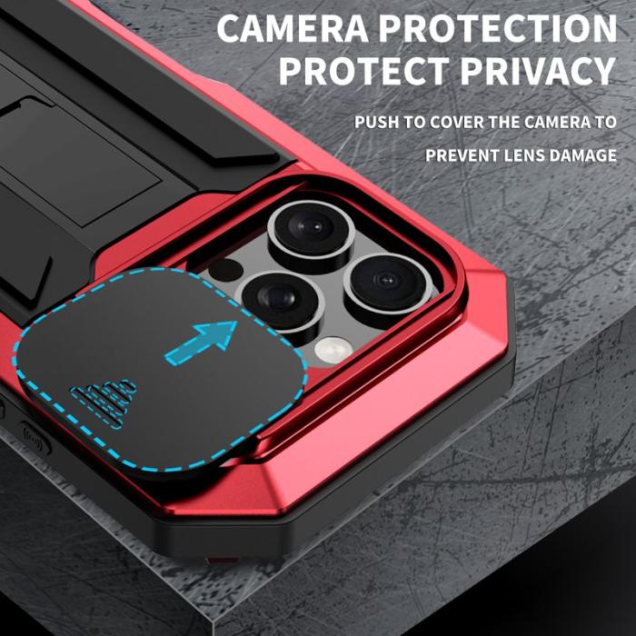 R-JUST - R-JUST Mobilskal till iPhone 16 Pro Kickstand Silicone+Metal+PC Röd