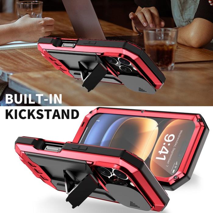 R-JUST - R-JUST Mobilskal till iPhone 16 Pro Kickstand Silicone+Metal+PC Röd