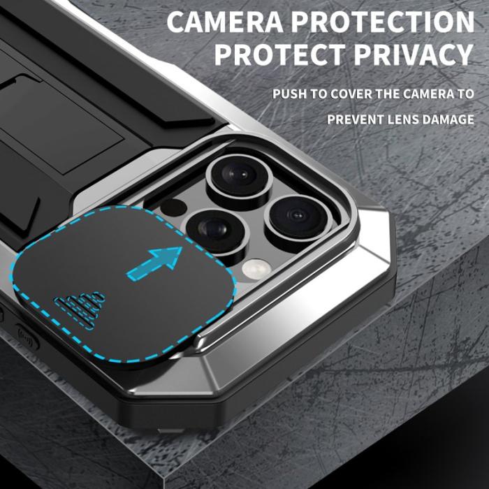 R-JUST - R-JUST Mobilskal till iPhone 16 Pro Kickstand Silicone+Metal+PC Silver