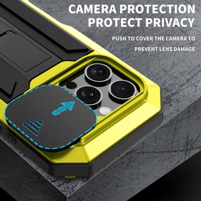 R-JUST - R-JUST Mobilskal till iPhone 16 Pro Kickstand Silikon+Metal+PC Gul