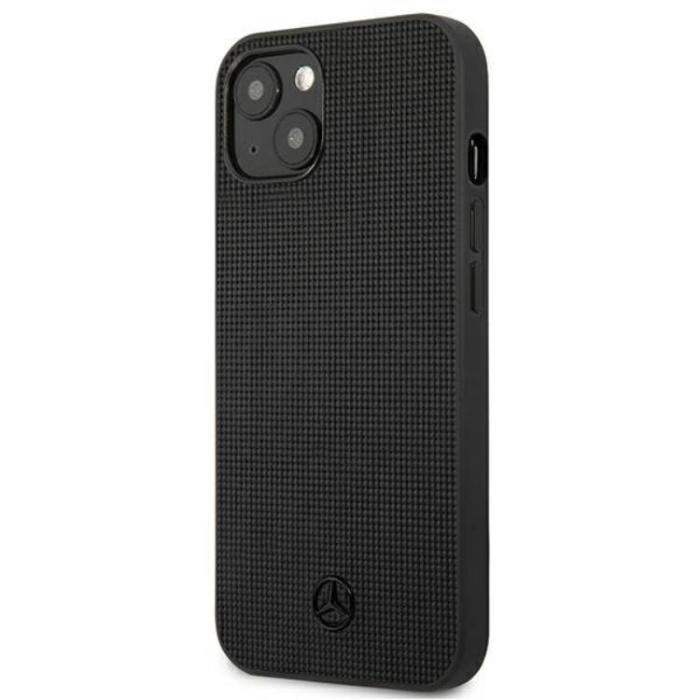 Mercedes - Mercedes iPhone 13 Skal Läder Meshed Metal Logo - Svart