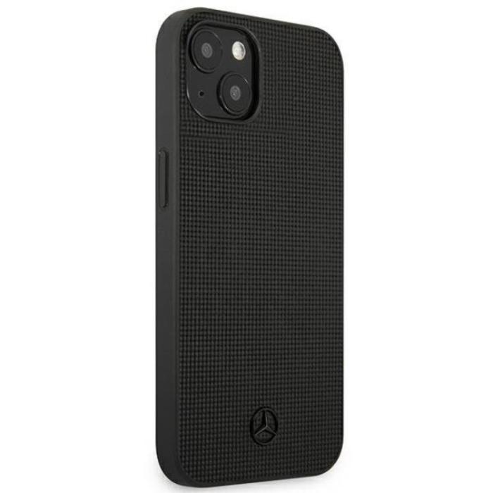 Mercedes - Mercedes iPhone 13 Skal Läder Meshed Metal Logo - Svart