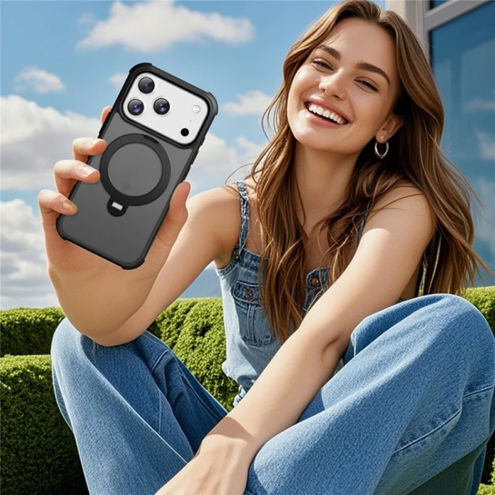 A-One Brand - iPhone 17 Pro Max Mobilskal MagSafe Kickstand TPU + PC - Svart