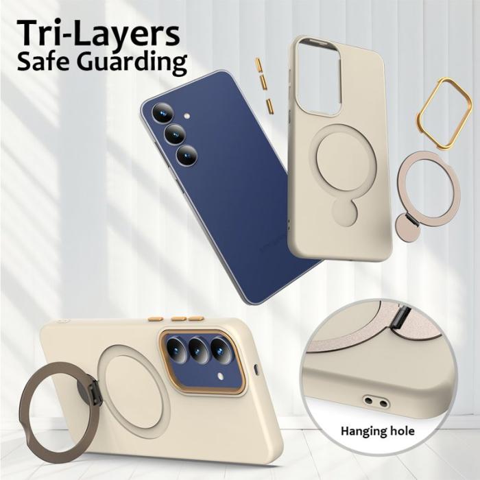 OEM - Mobilskal för Samsung Galaxy S26 Magnetiskt Ring Kickstand TPU + PC - Aprikos