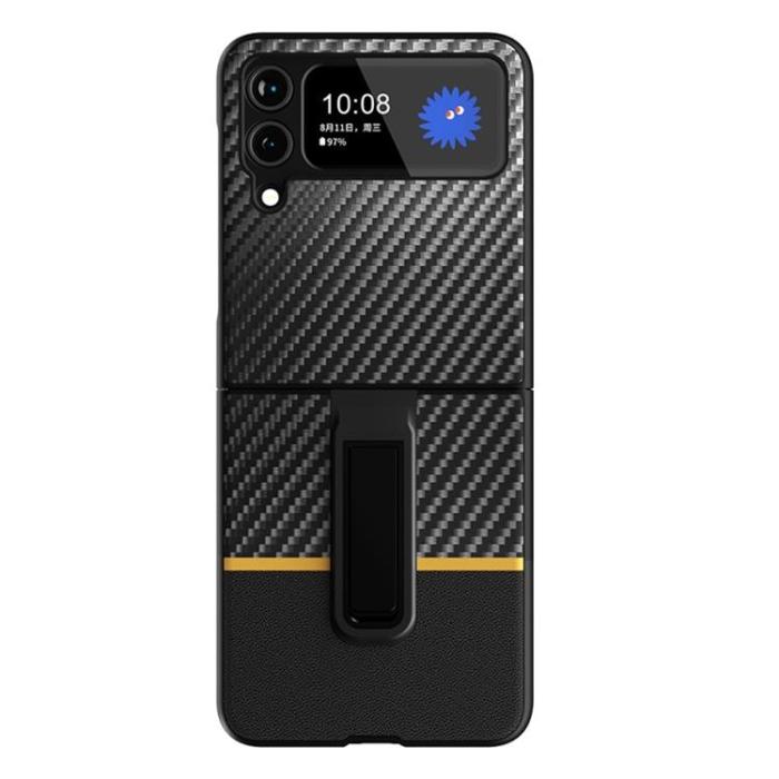 A-One Brand - Galaxy Z Flip 3 Skal Carbon Fiber Kickstand - Svart