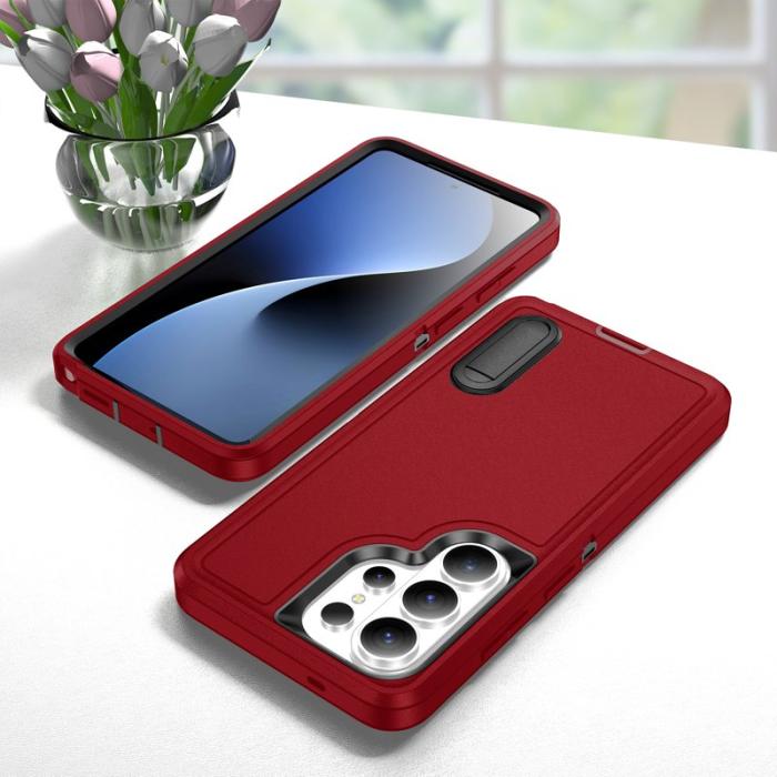 OEM - Mobilskal för Samsung Galaxy S26 Ultra PC + Silikon Anti-Drop Kickstand - Röd