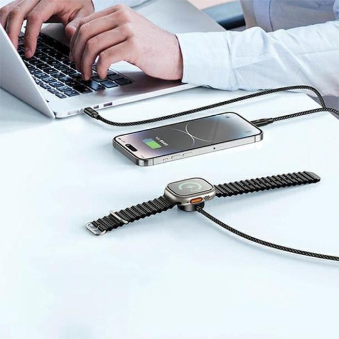 Awei - Awei 3in1 USB-C Till Apple Watch Laddare, USB-C, Lightning Kabel - Svart