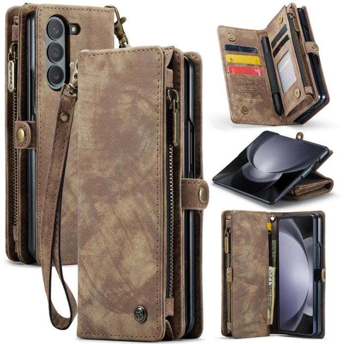 Caseme - CASEME 008 Samsung Galaxy Z Fold5 Plånboksfodral Konstläder med Rem - Brun