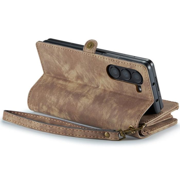Caseme - CASEME 008 Samsung Galaxy Z Fold5 Plånboksfodral Konstläder med Rem - Brun
