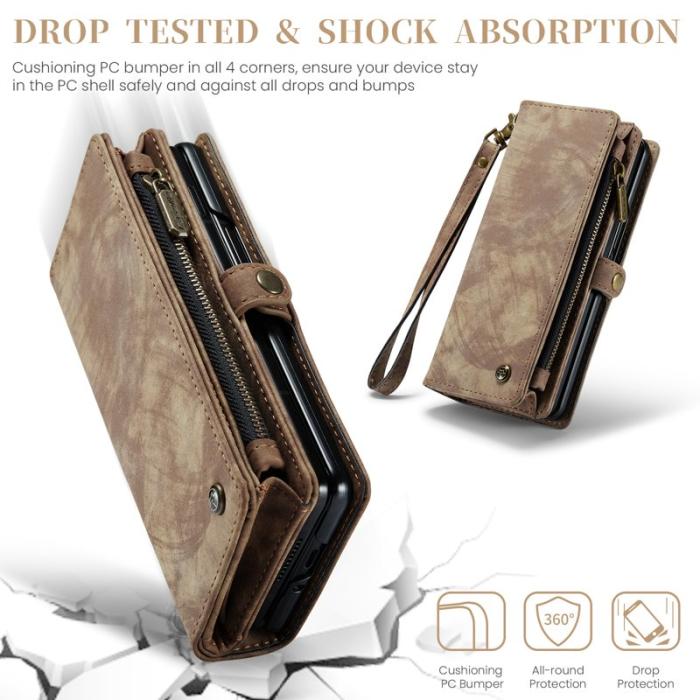 Caseme - CASEME 008 Samsung Galaxy Z Fold5 Plånboksfodral Konstläder med Rem - Brun